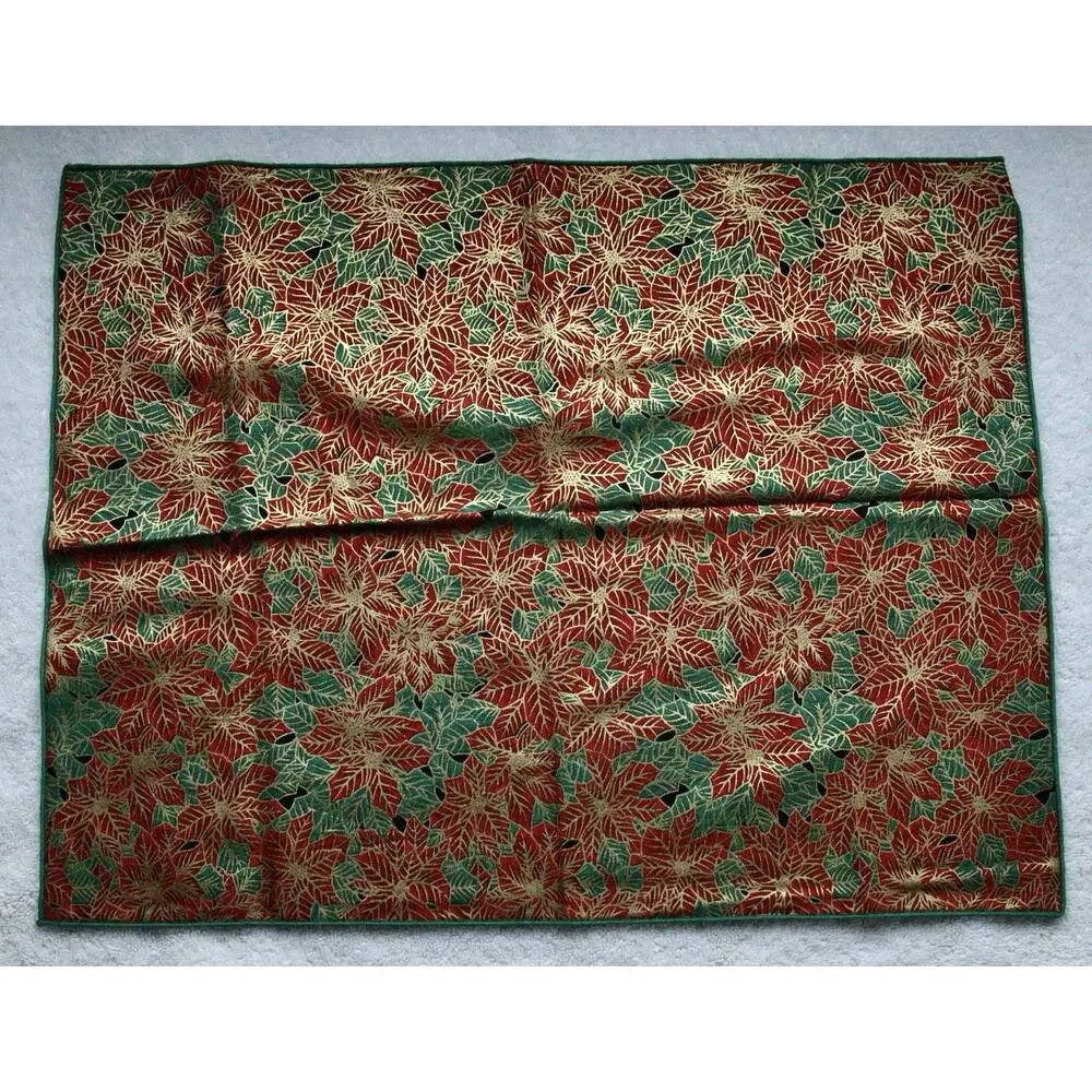 Set of 4 Christmas Poinsettia Cloth Napkins Red Green Gold Holiday Table Linen